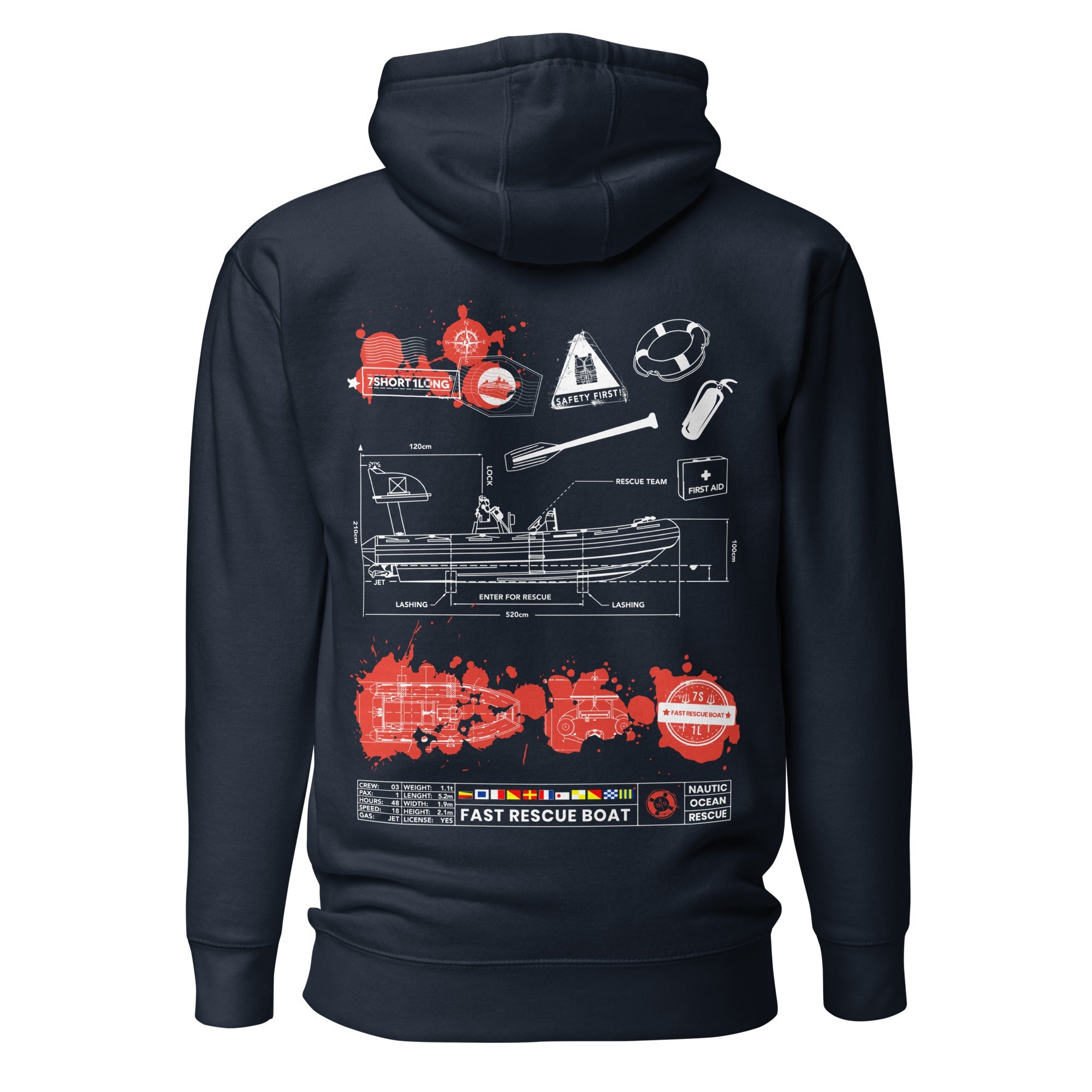 Navy color hoodie with rescue boat design
