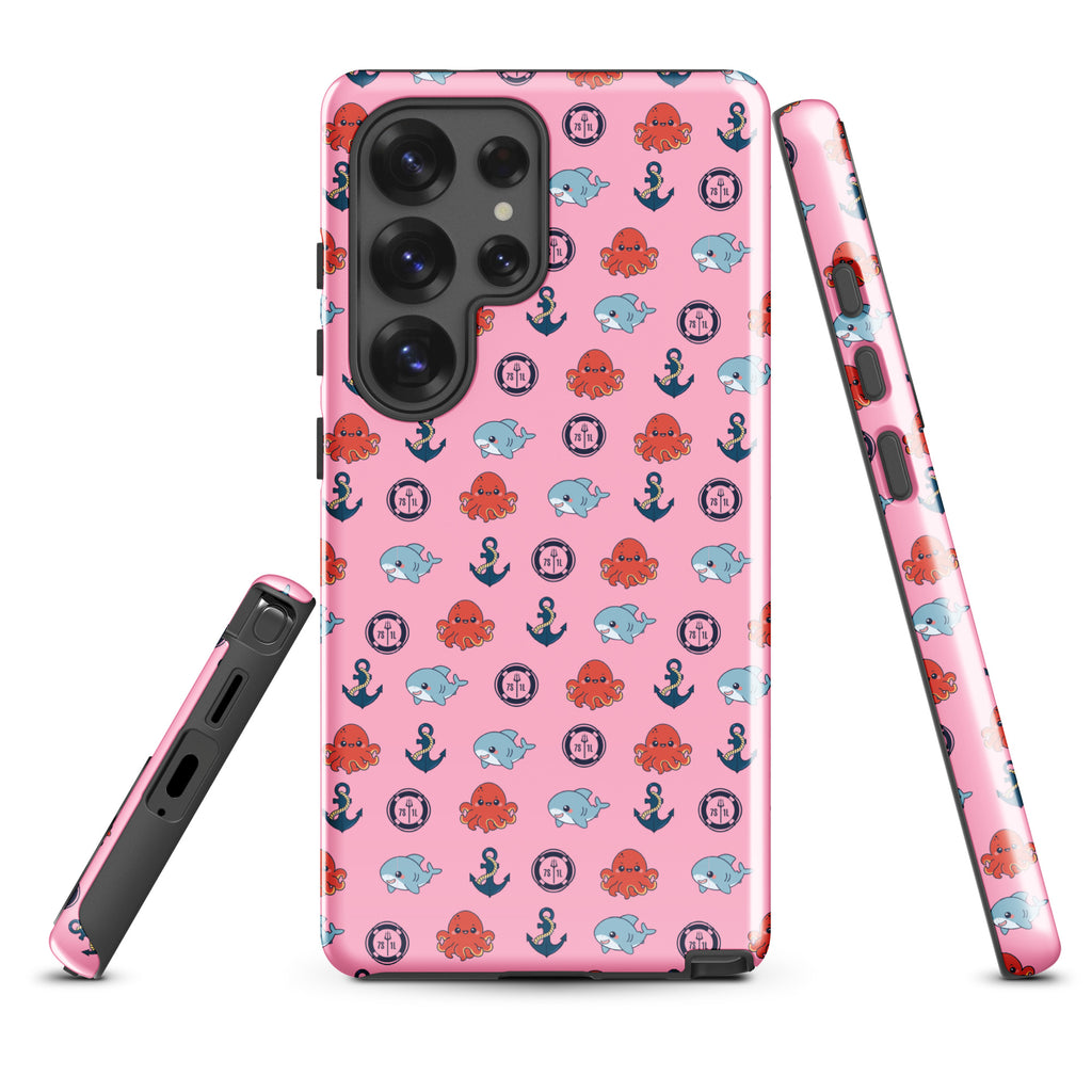 Samsung Case with baby shark, baby octopus pattern on pink background 