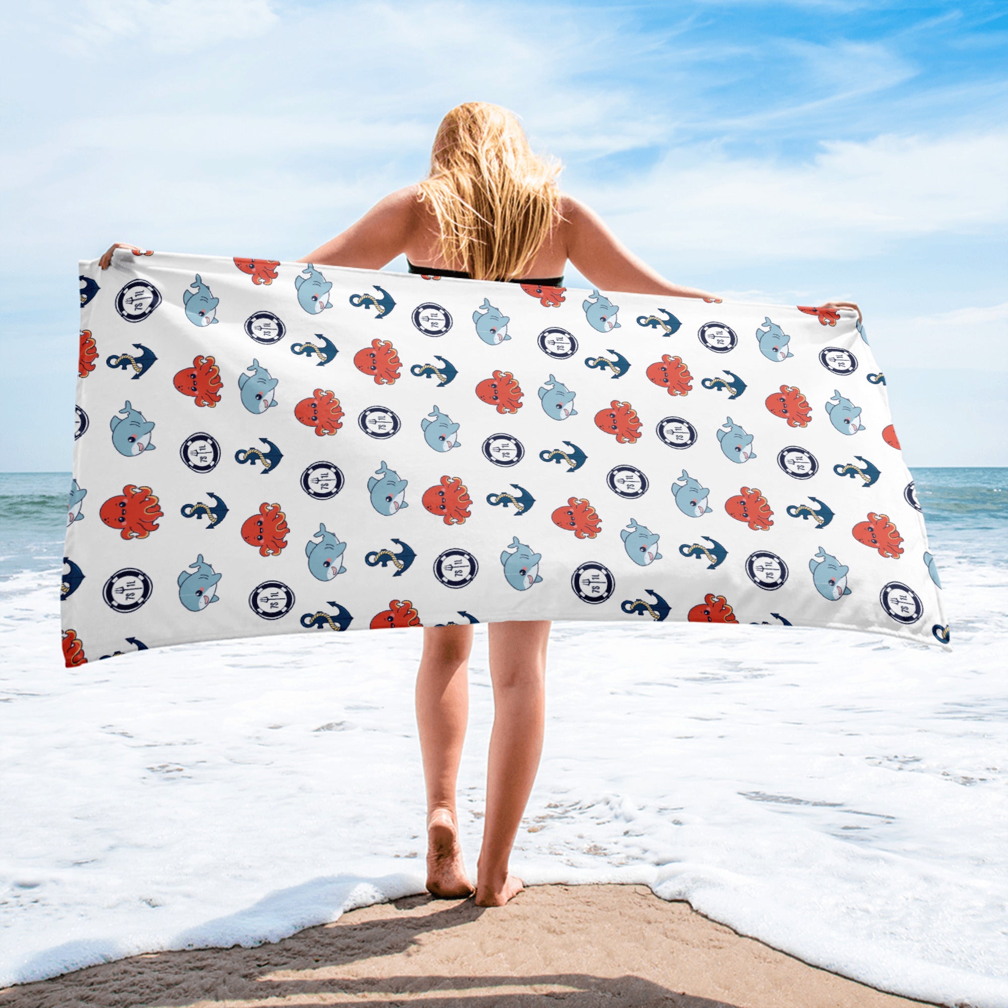 Cute Ocean Party Beach Towel – Baby Octopus & Baby Shark Main image