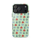 Phone case with nautical pattern featuring baby octopuses, anchors, and baby shark