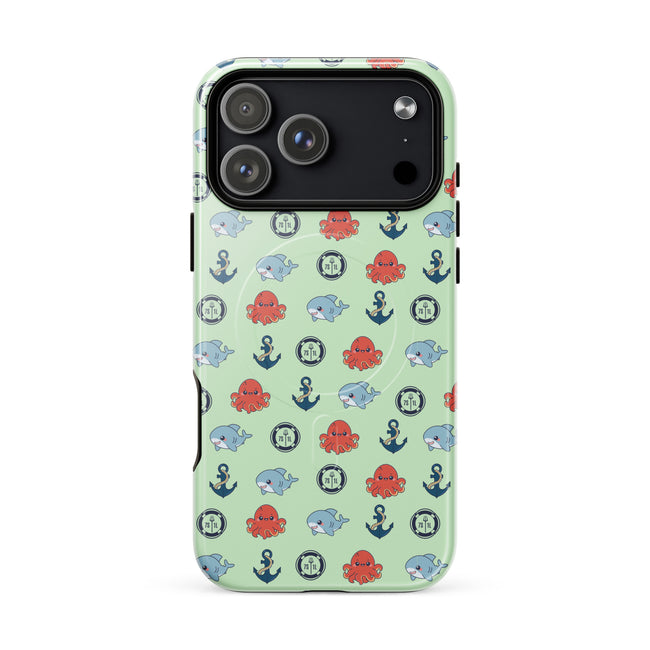 Phone case with nautical pattern featuring baby octopuses, anchors, and baby shark Hover Image