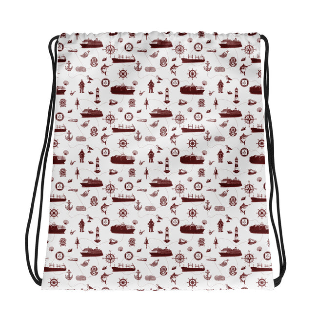 Drawstring bag with maritime pattern on a white background Hover Image