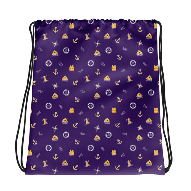 Drawstring bag with nautical solas pattern on a purple background Hover Image