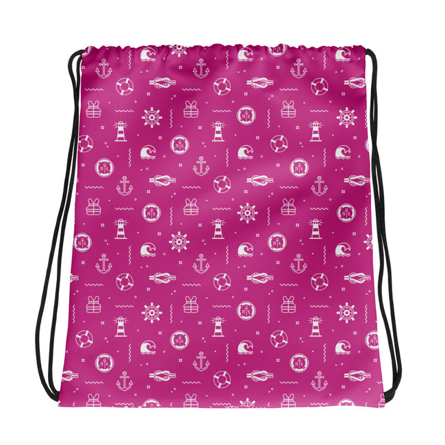 Pink drawstring bag with white maritime pattern on a white background Hover Image