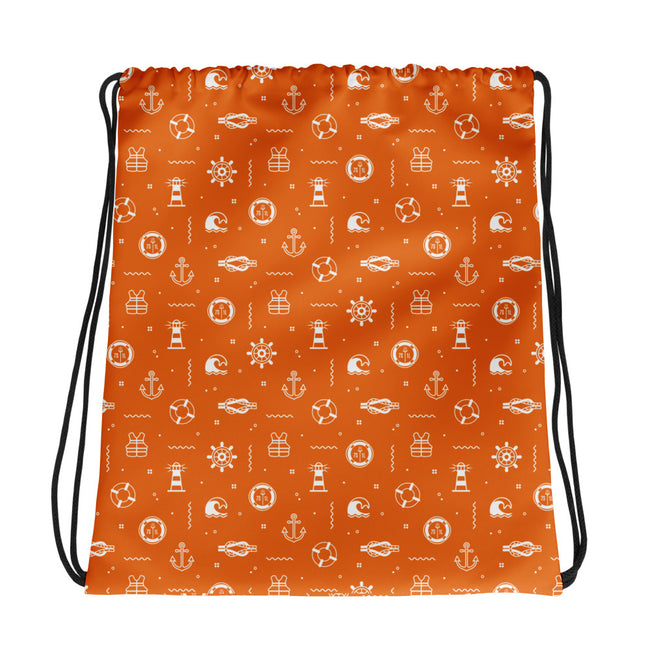 Drawstring bag with nautical pattern on an orange background Hover Image