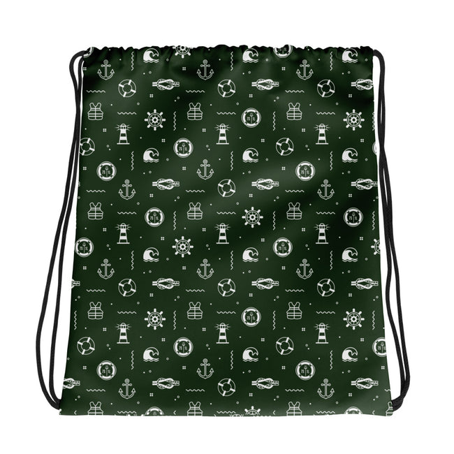 Drawstring bag with maritime pattern on a green background Hover Image