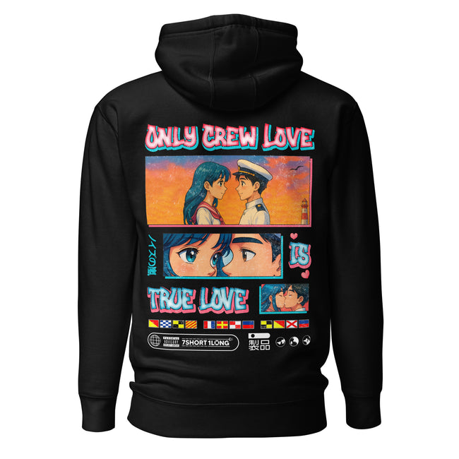 Crew hoodie featuring the tanime scene“Crew Love Is True Love,” representing connection, trust, and relationships formed between crew members at sea. Hover Image