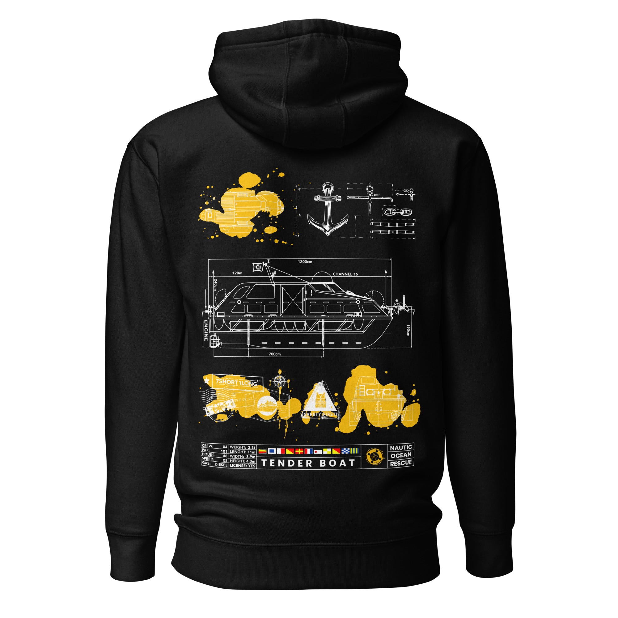 Crew hoodie inspired by tender boat operations and SOLAS safety regulations, representing maritime safety, crew transfers, and small craft operations at sea. Main image
