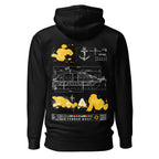 Crew hoodie inspired by tender boat operations and SOLAS safety regulations, representing maritime safety, crew transfers, and small craft operations at sea.