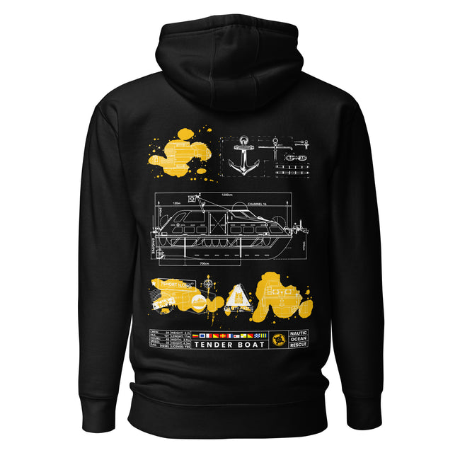 Crew hoodie representing tender boat operations and safety at sea, inspired by small craft handling, crew transfers, and maritime safety procedures. Hover Image