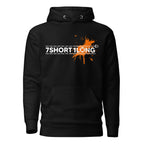 Black hoodie featuring the 7Short1Long logo with a bold orange color spot accent, inspired by maritime signal colors, crew work, and seafarer identity.mockup