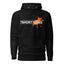 Black hoodie featuring the 7Short1Long logo with a bold orange color spot accent, inspired by maritime signal colors, crew work, and seafarer identity.mockup