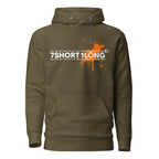 Military Green  hoodie featuring the 7Short1Long logo with a bold orange color spot accent, inspired by maritime signal colors, crew work, and seafarer identity.