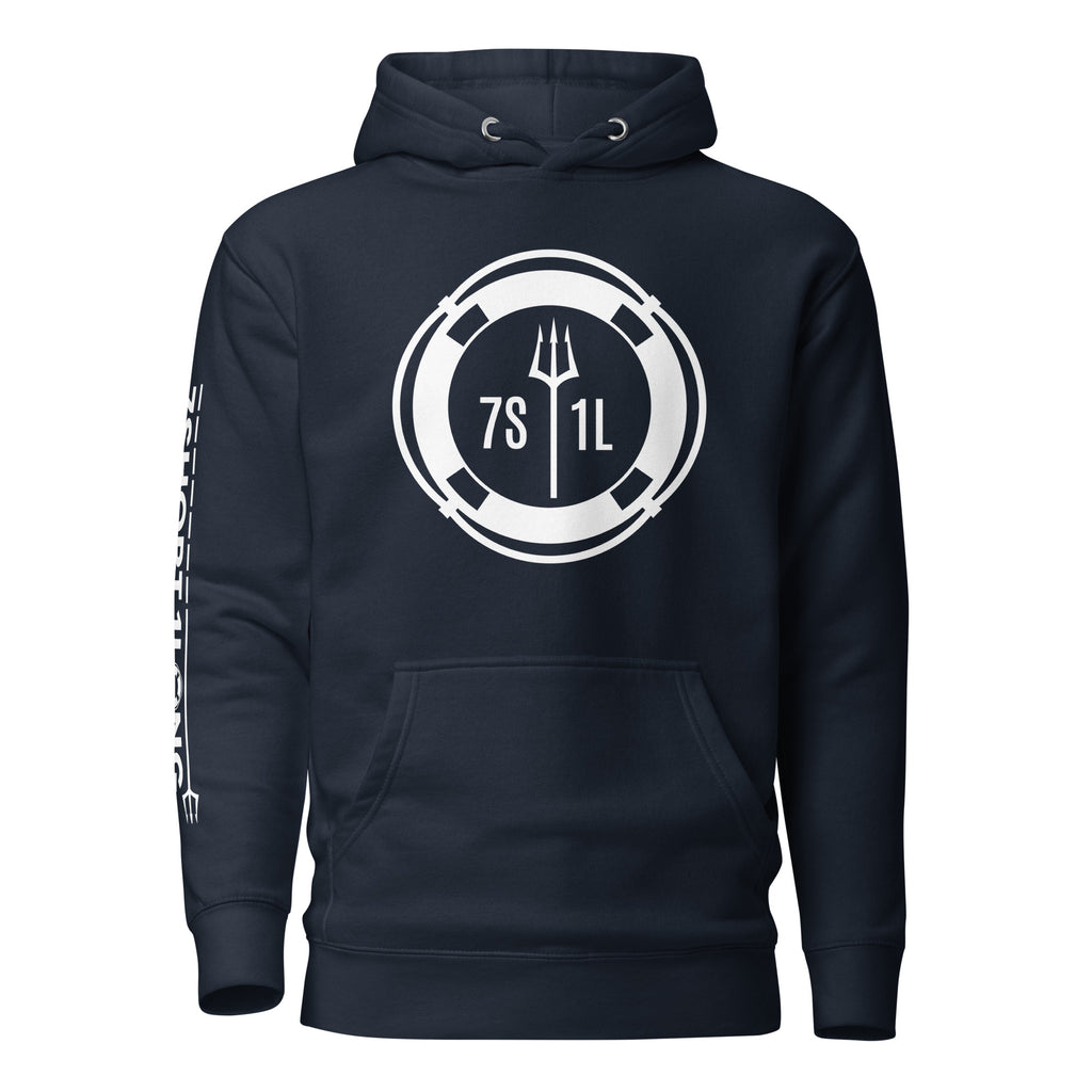 Hoodie with a clean maritime design symbolizing crew sign off, end of contract, disembarkation and the transition from ship to shore.