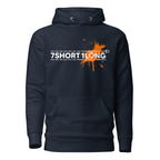 Navy hoodie featuring the 7Short1Long logo with a bold orange color spot accent, inspired by maritime signal colors, crew work, and seafarer identity.