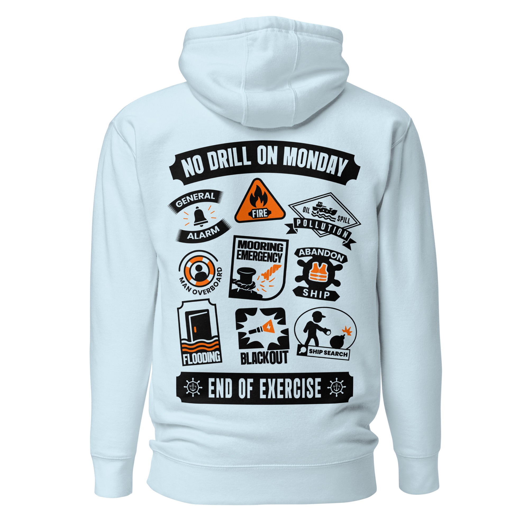 Crew hoodie representing ship safety drills, including emergency response training, maneuver execution, and coordinated crew procedures on board.