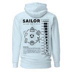 Crew hoodie featuring a circular sailor-themed design, symbolizing daily routines, unity, and the rhythm of life at sea.