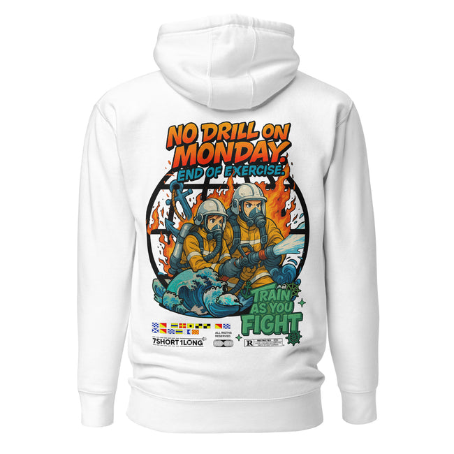Crew hoodie representing an abandon ship drill, inspired by emergency procedures, lifeboat readiness, and maritime survival training. Hover Image