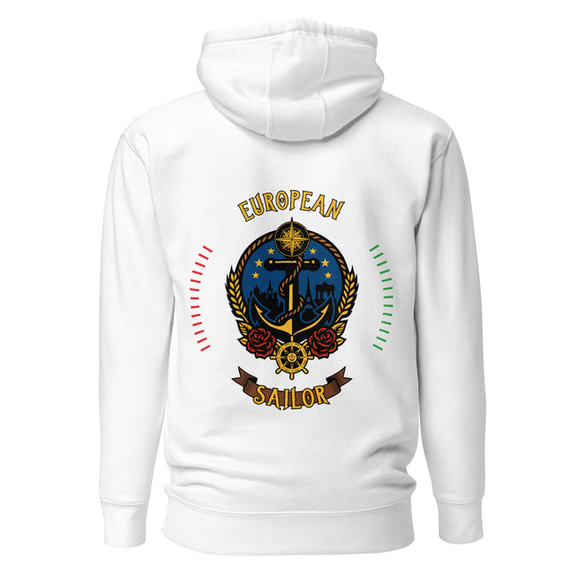 Crew hoodie representing a European sailor, symbolizing professional seamanship, maritime tradition, and international crew identity on board a vessel. Hover Image