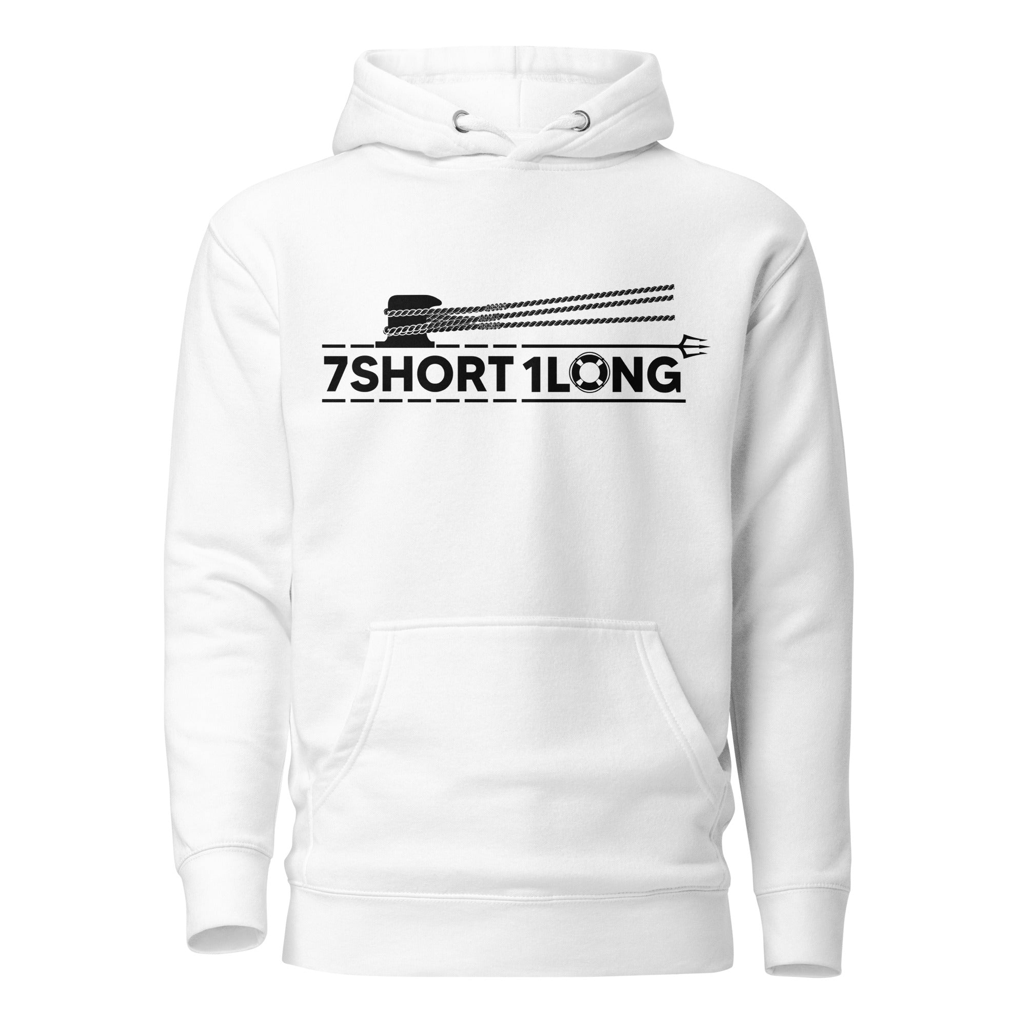 Light-colored hoodie featuring a mooring rope graphic and the 7SHORT1LONG logo, inspired by ship mooring operations, deck work, and professional seafarer life. Main image