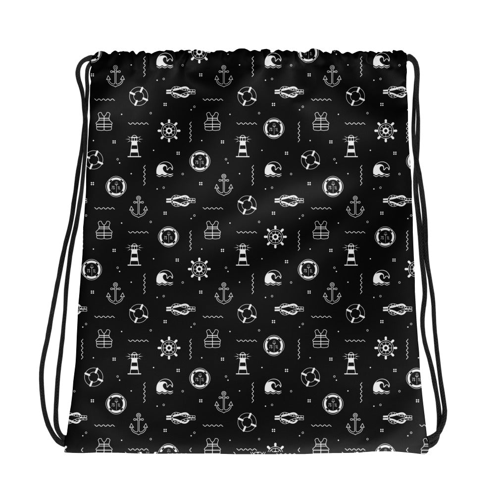 daypack bag with nautical pattern on a black background