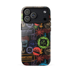 iPhone case with passport stamps and  black background