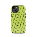IPhone case with black pattern on a lemon green background