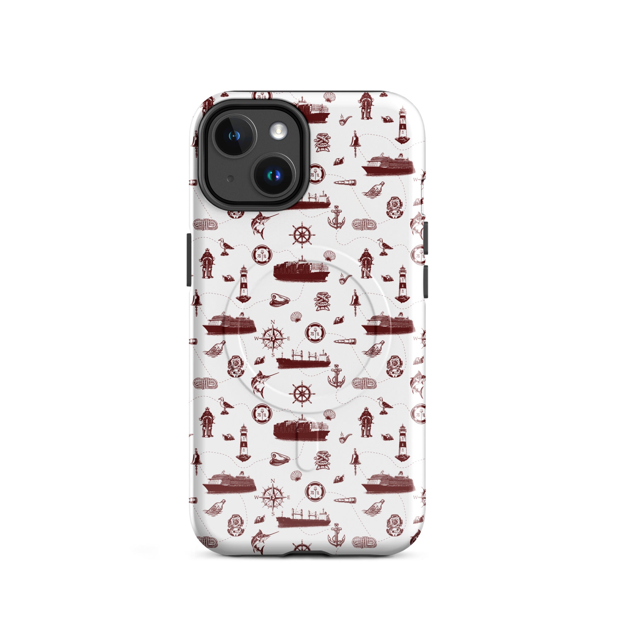 Luxury i phone case with red maritime pattern
