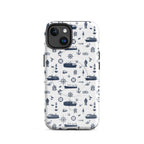 iPhone case with navy lexury nautical pattern on a white background