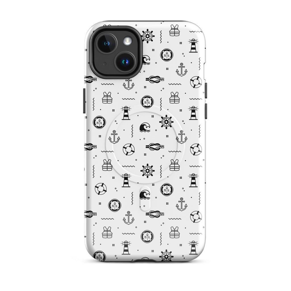 iPhone case in white with black maritime pattern