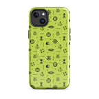 IPhone case with black pattern on a lemon green background