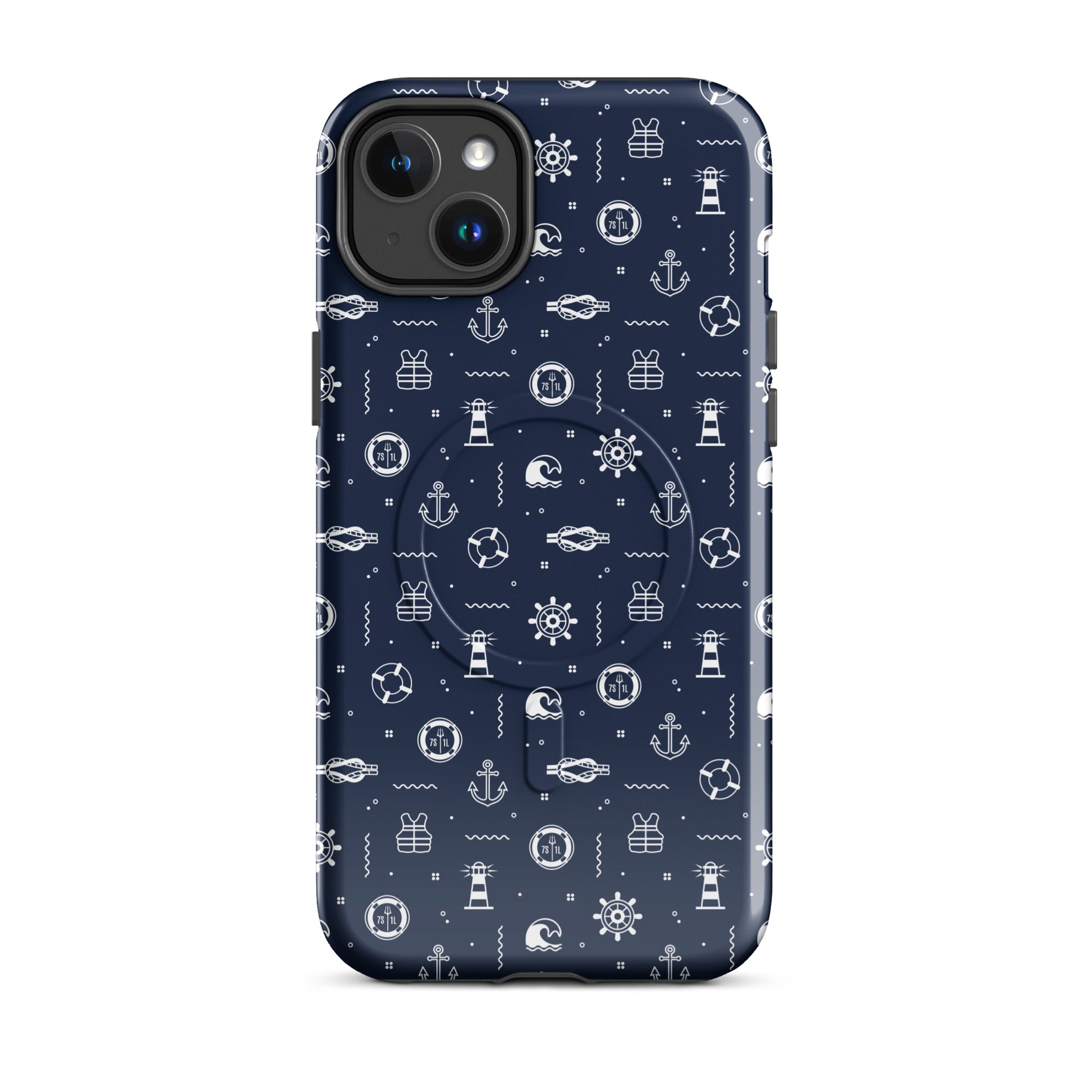 Phone case with nautical pattern on a white background