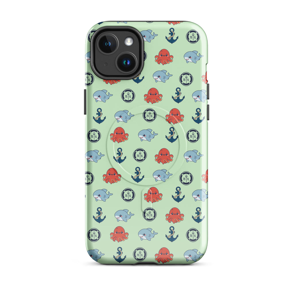 Phone case with nautical pattern featuring baby octopuses, anchors, and baby shark