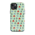 Phone case with nautical pattern featuring baby octopuses, anchors, and baby shark
