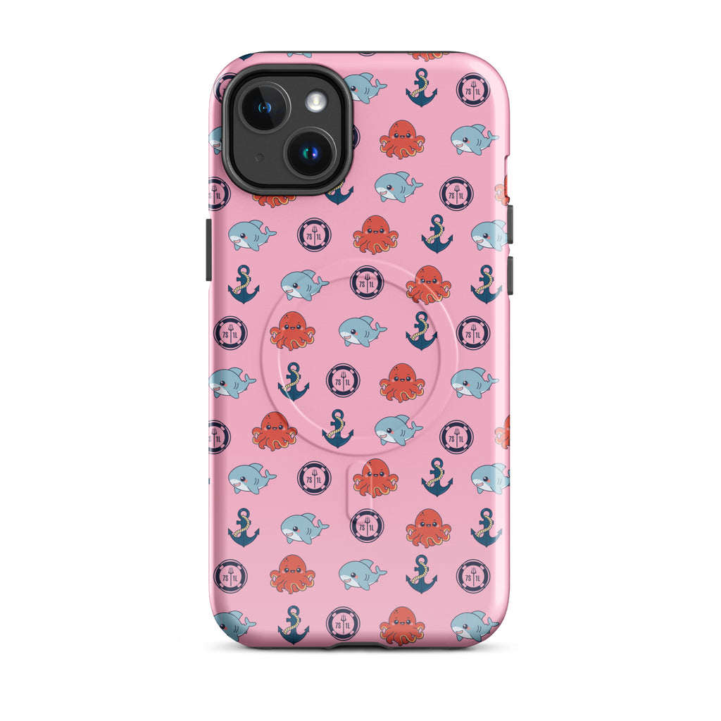 iphone case in pink with baby octopus and baby shark