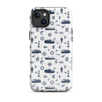 iPhone case with navy lexury nautical pattern on a white background