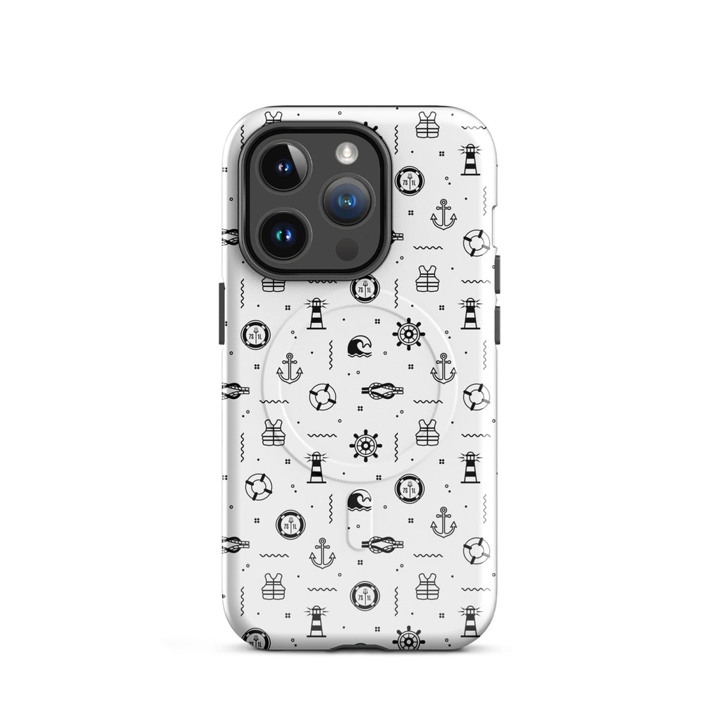 iPhone case in white with black maritime pattern
