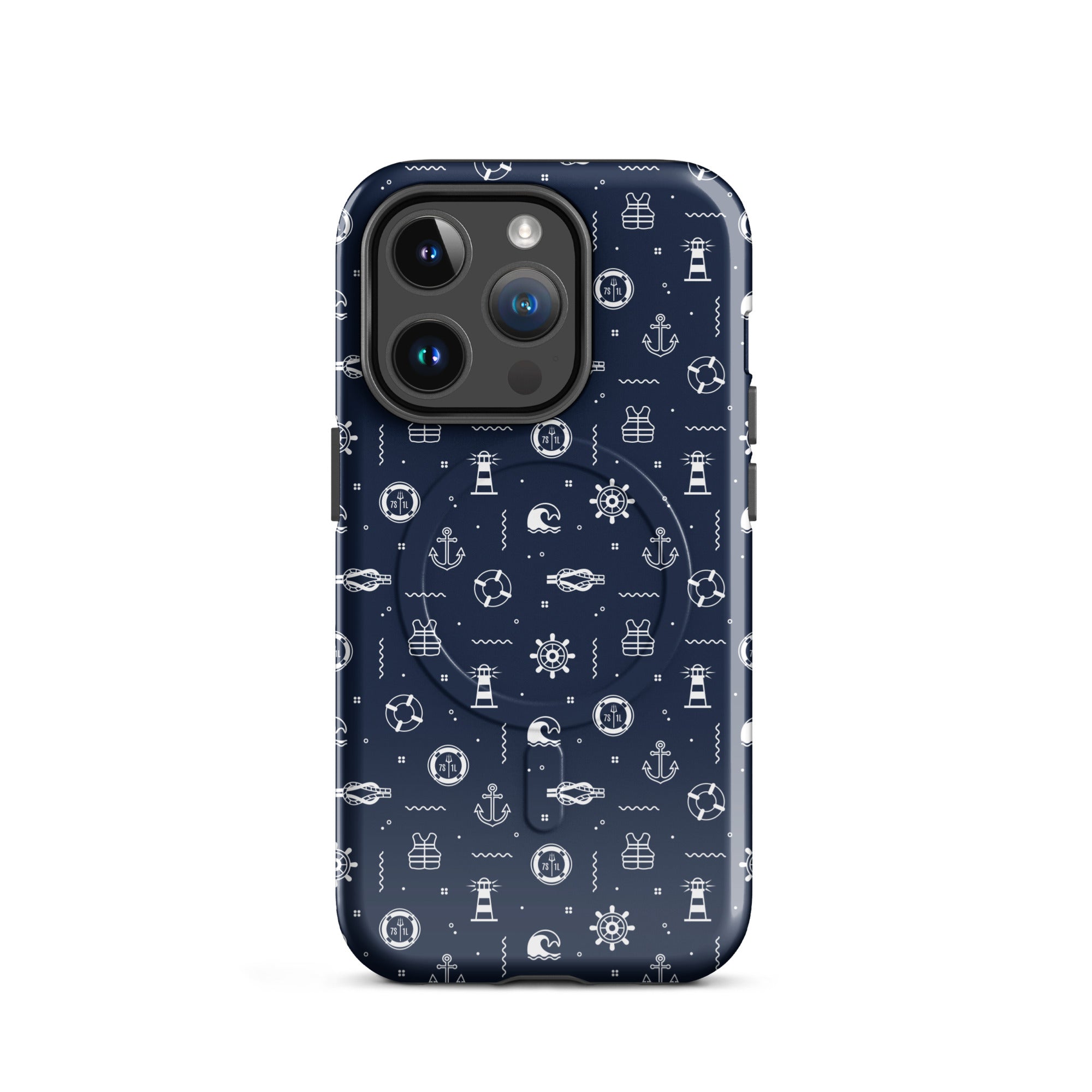 Phone case with maritime pattern on a white background