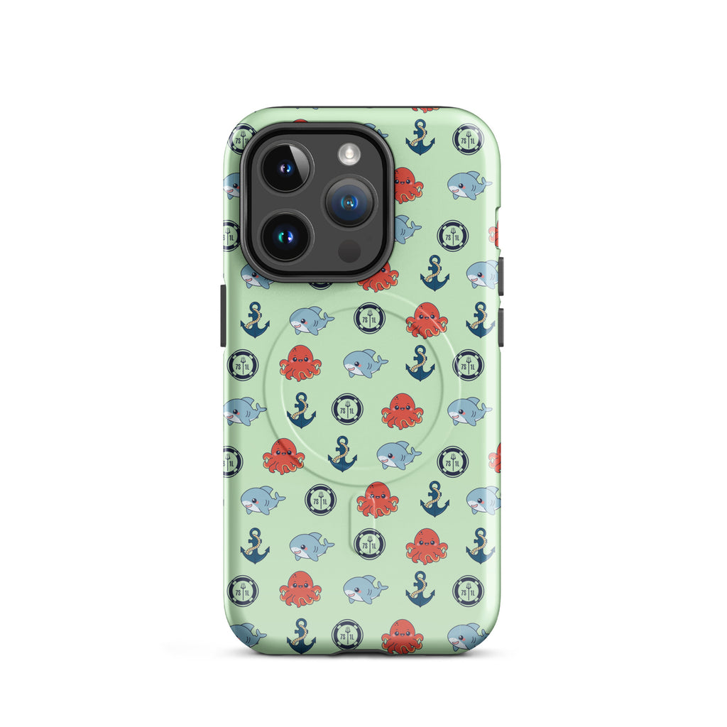 Phone case with nautical pattern featuring baby octopuses, anchors, and baby shark