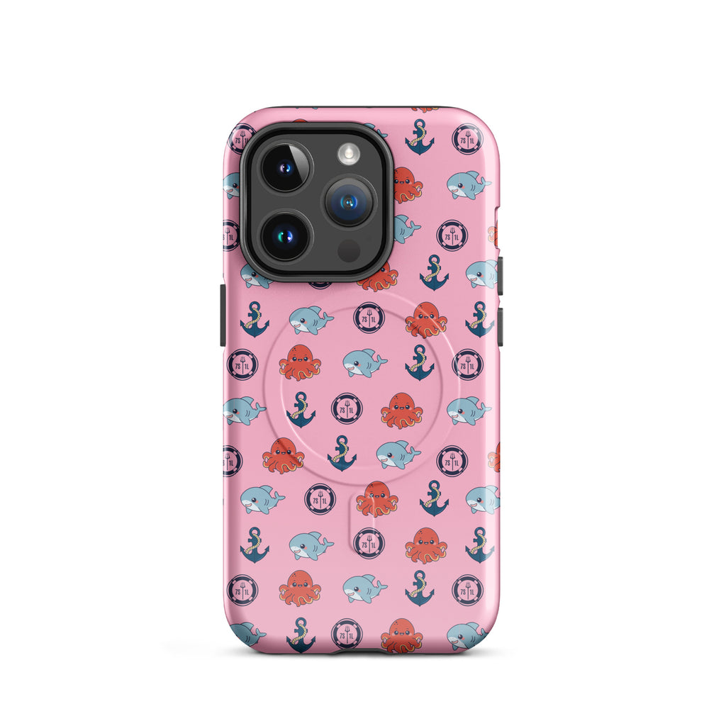iphone case in pink with baby octopus and baby shark