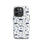 iPhone case with navy lexury nautical pattern on a white background