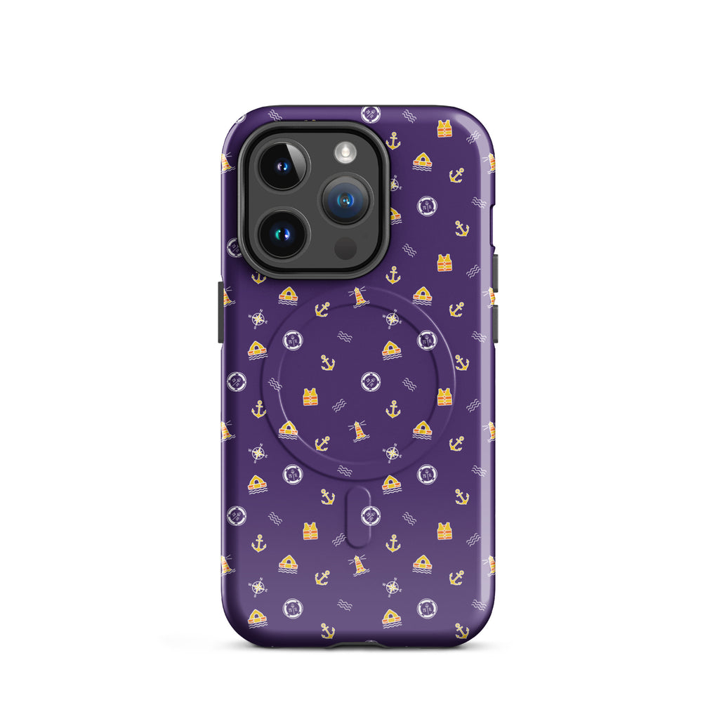 Purple phone case with nautical pattern on a white background