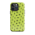 IPhone case with black pattern on a lemon green background