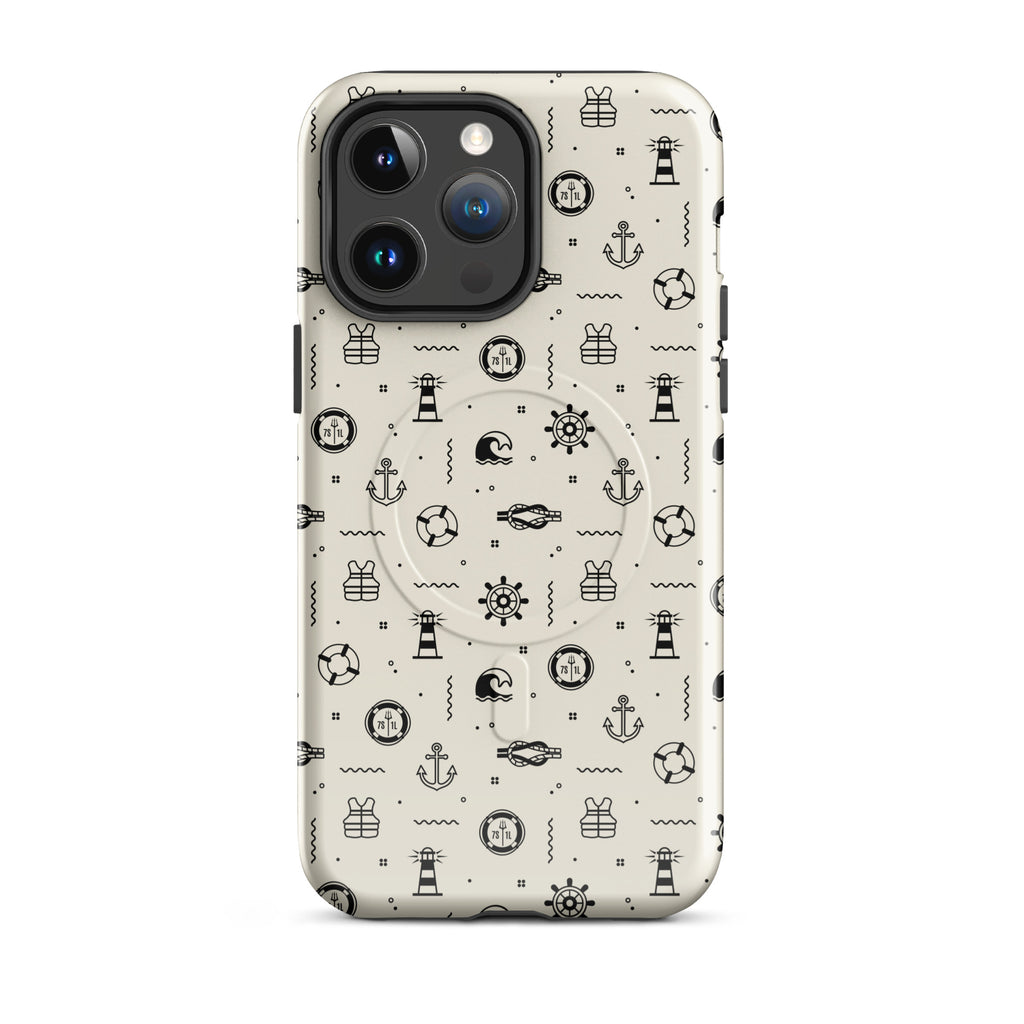iPhone case with maritime pattern on a beige background
