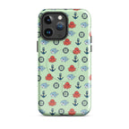 Phone case with nautical pattern featuring baby octopuses, anchors, and baby shark