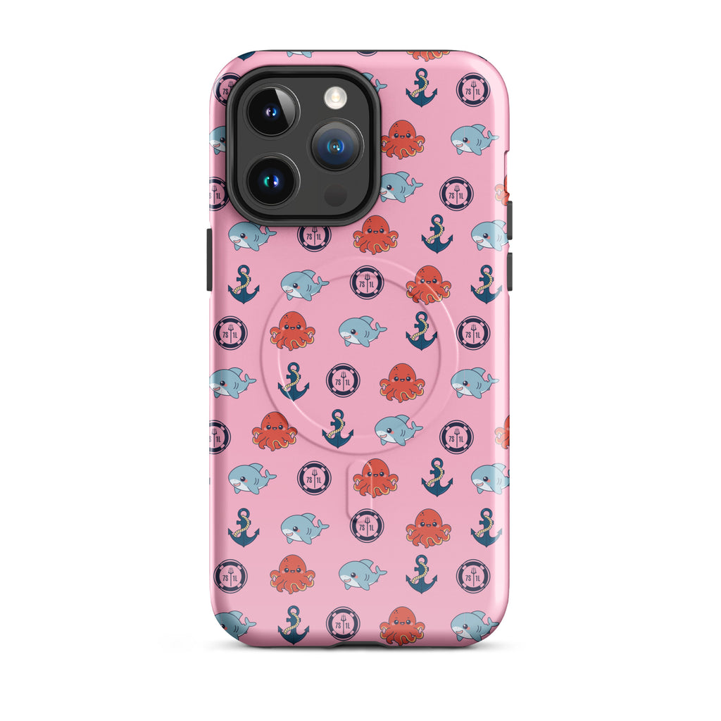 iphone case in pink with baby octopus and baby shark