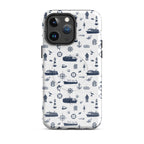 iPhone case with navy lexury nautical pattern on a white background