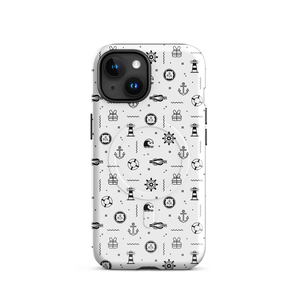 iPhone case in white with black maritime pattern