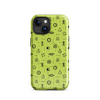 IPhone case with black pattern on a lemon green background