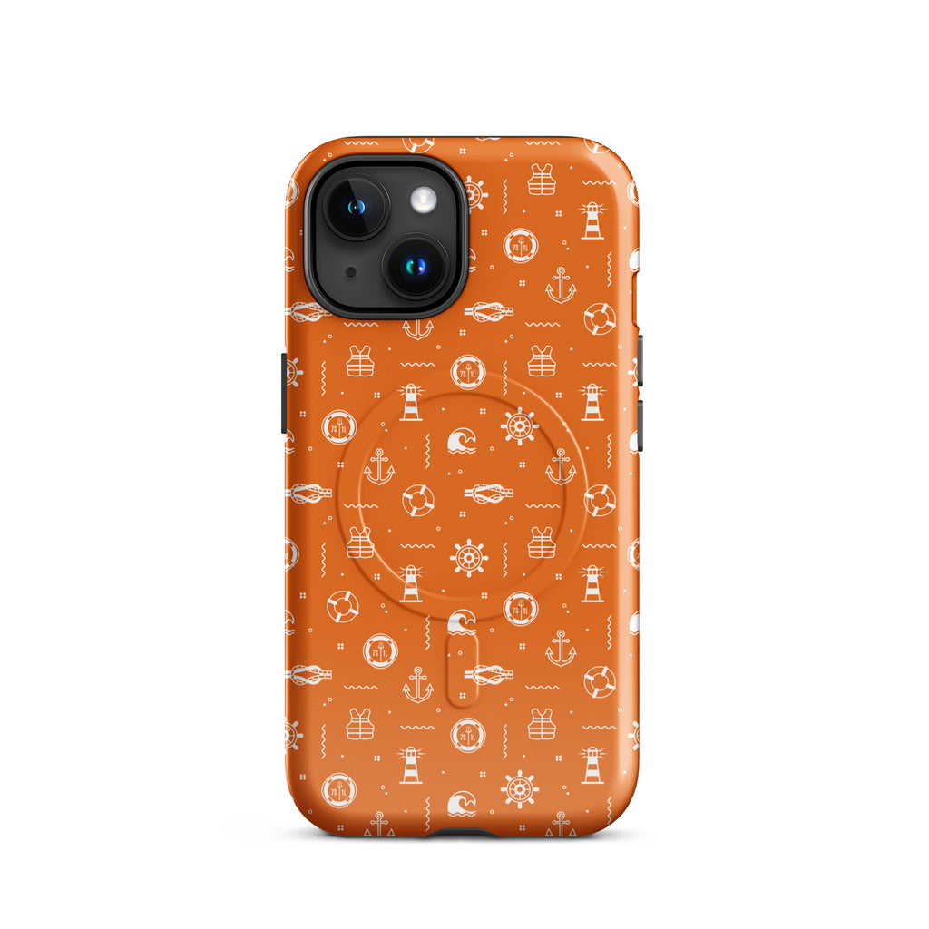 Phone case with maritime pattern on an orange background